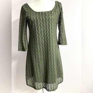 As U Wish Women’s Dress, Medium, Lace Overlay, Dk Olive Green, Scoop Neck